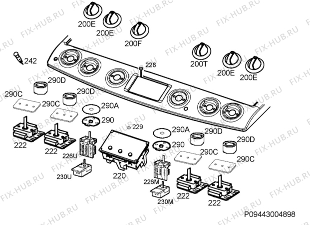 Взрыв-схема плиты (духовки) Zanussi ZCV66250XA - Схема узла Command panel 037